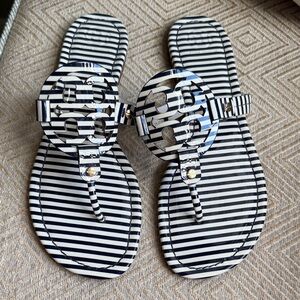 Tory Burch Striped Navy and White Sandals
